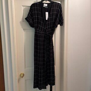 NWT Urban Outfitters Wrap Dress Black Window Pane Size Small